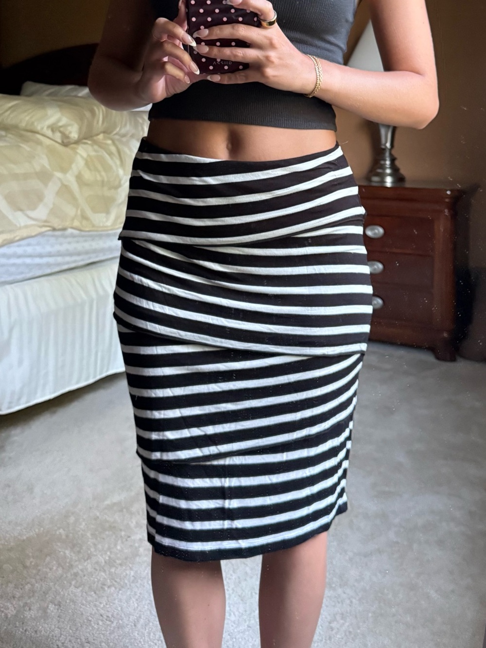 Design History Black and White Striped Midi Pencil Skirt